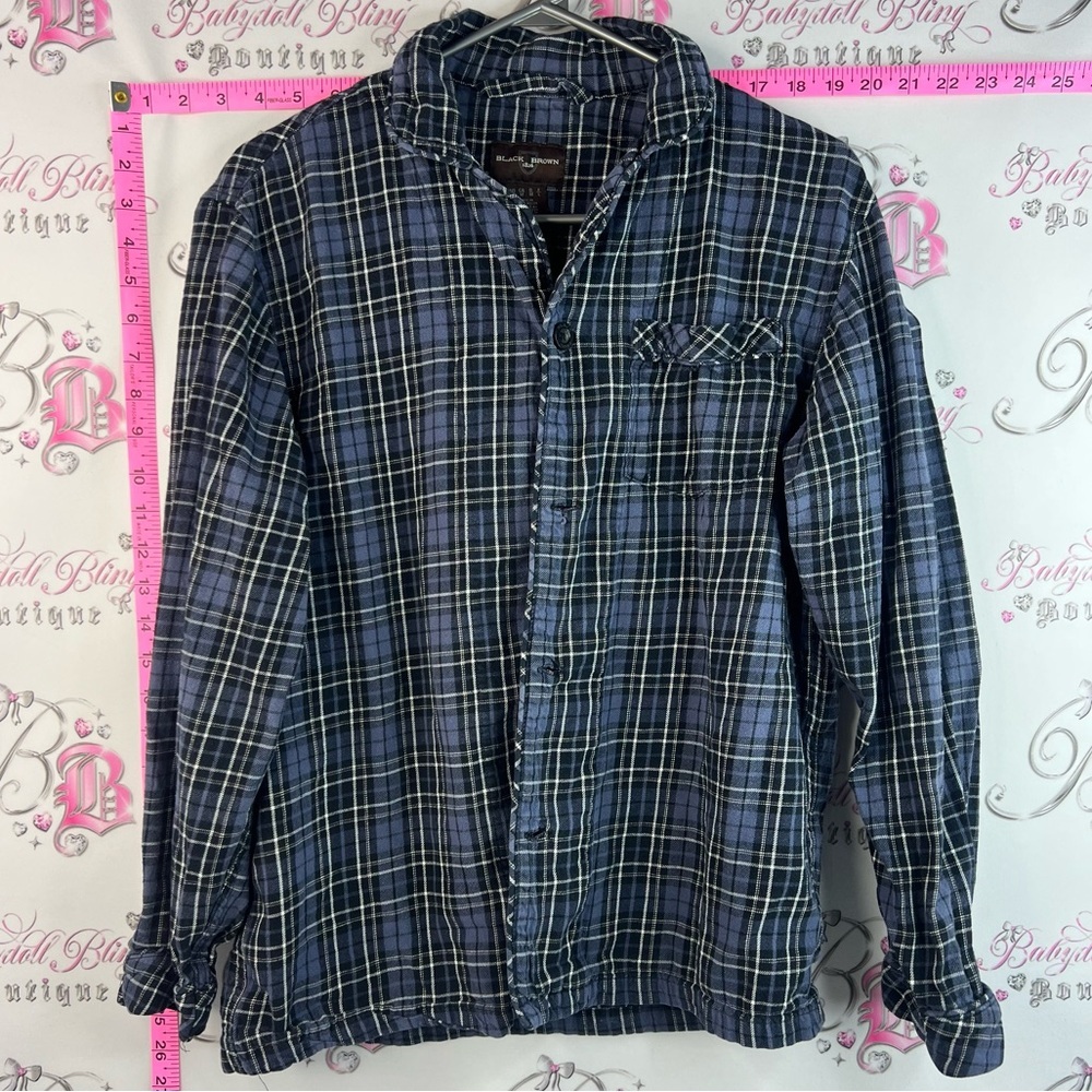 Black Brown 1826 Blue and White Plaid Button-Down Shirt long sleeves